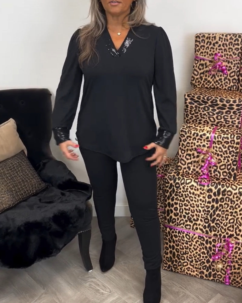 V-neck Solid Color Commuting Top