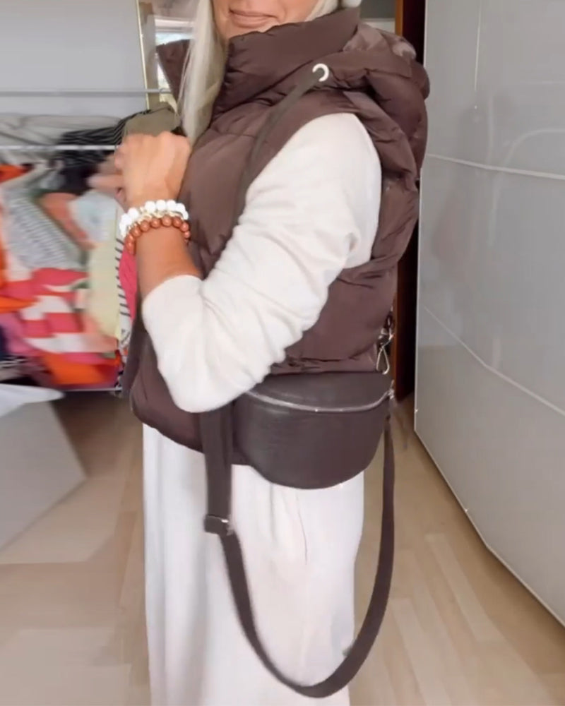 Solid color hooded vest coat