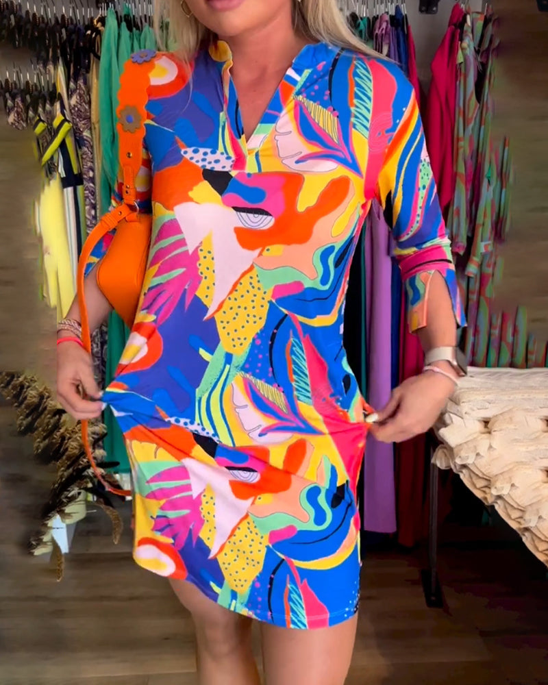Colorful printed v-neck dress