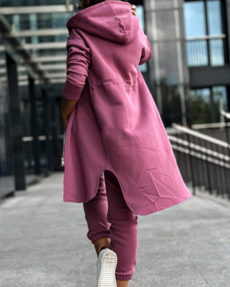 Solid color coat and trousers two-piece set