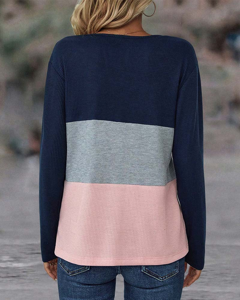 V-neck color block top