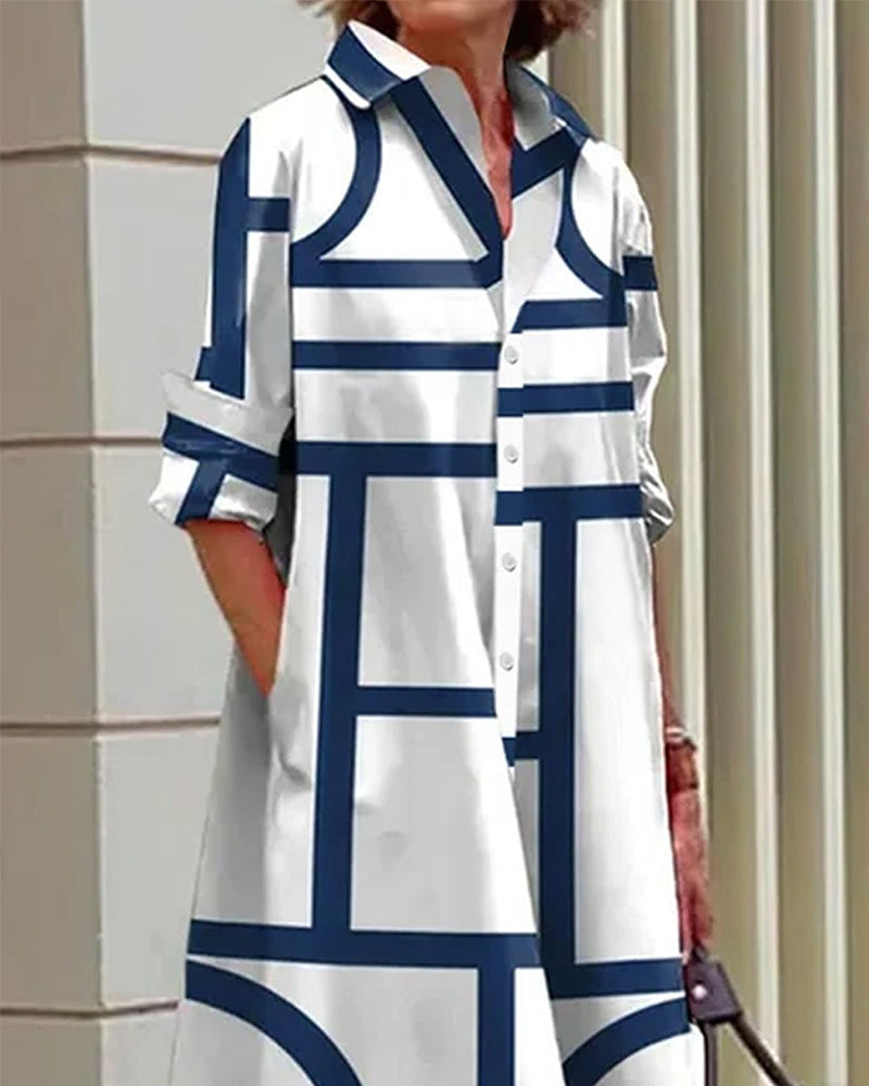 Pocket geometric print dress