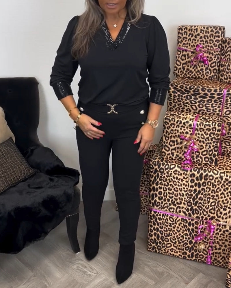 V-neck Solid Color Commuting Top