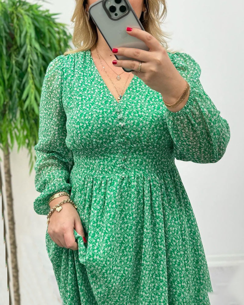 Printed elegant button dress