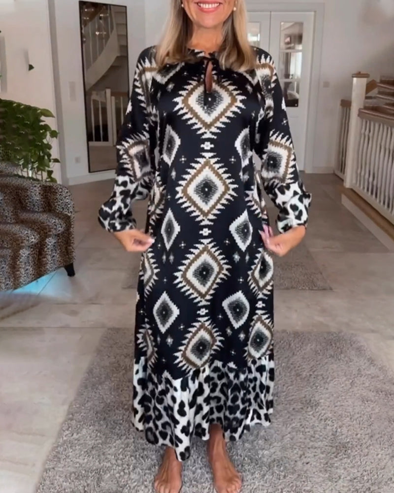 Long Sleeve Geometric Print Dress