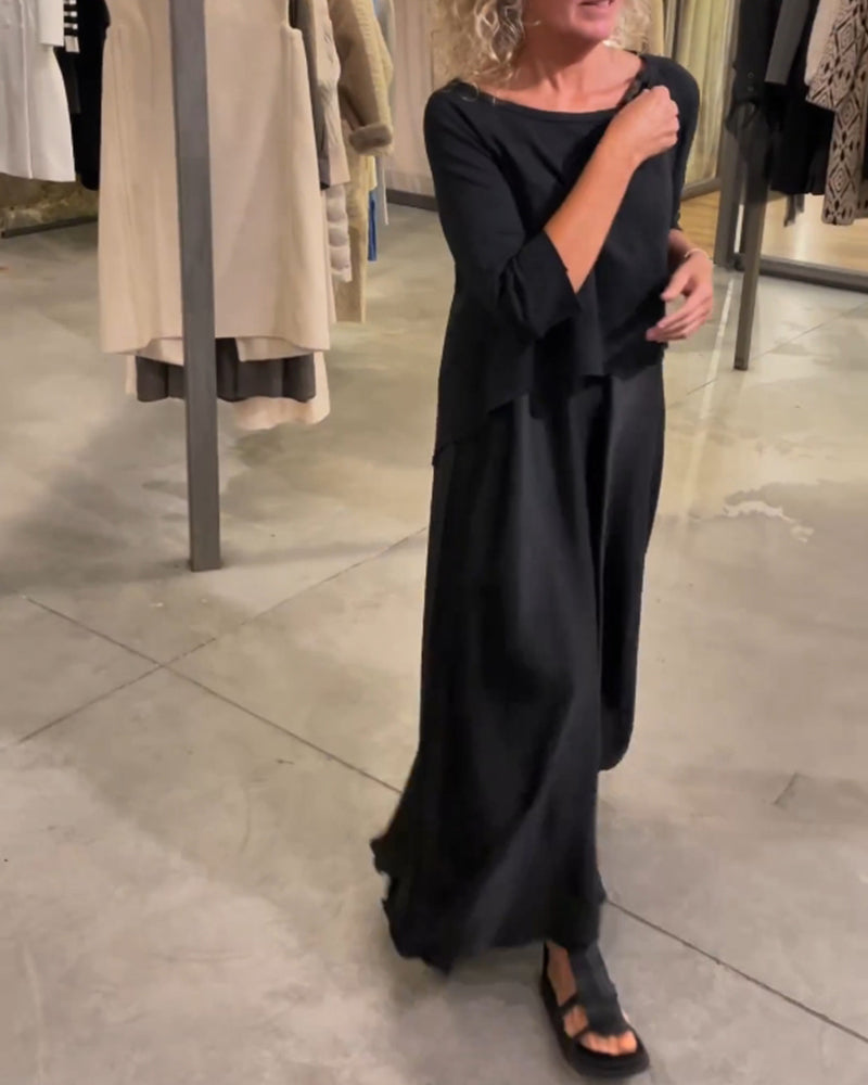 Solid color top suspender dress two piece set