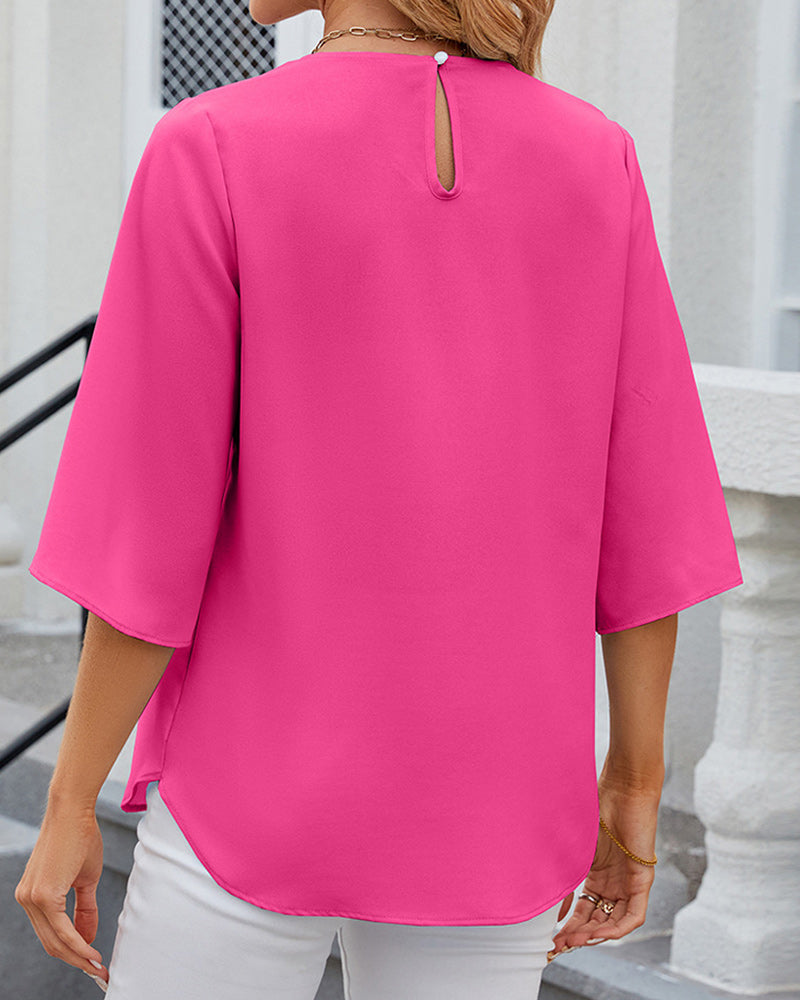 Elegant solid color Half Sleeve Blouse