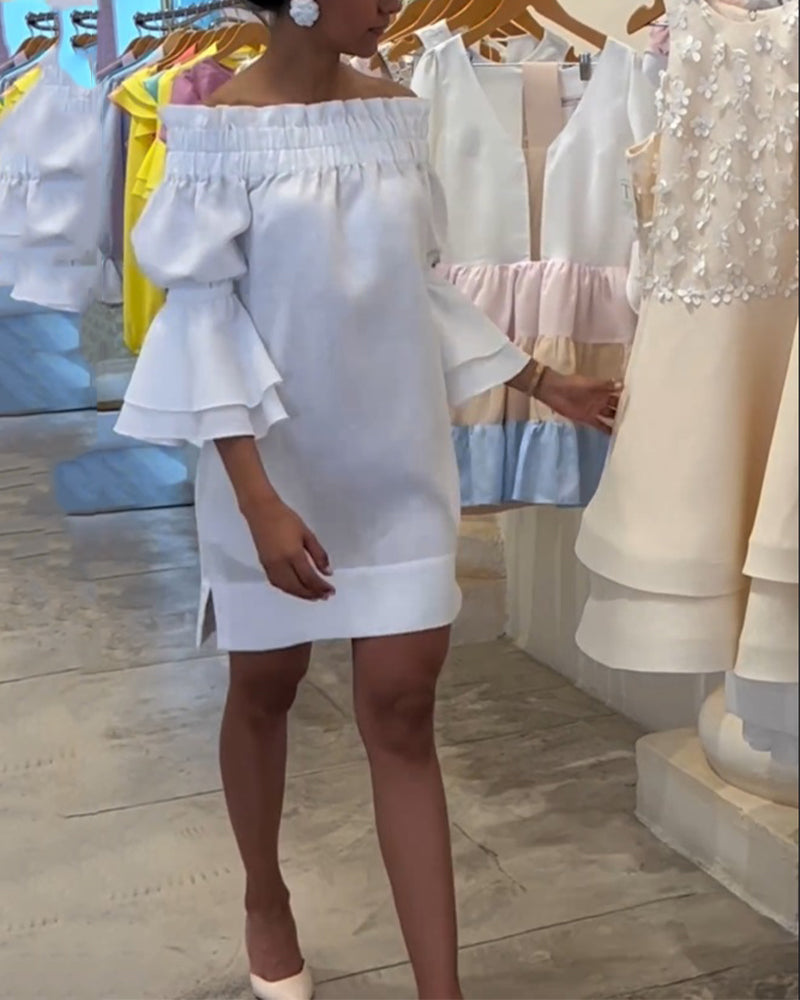 One Shoulder Flare Sleeve Dress