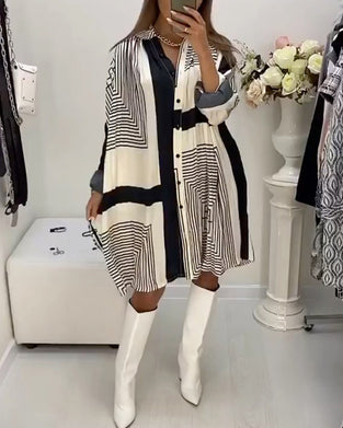 Button printed loose dress