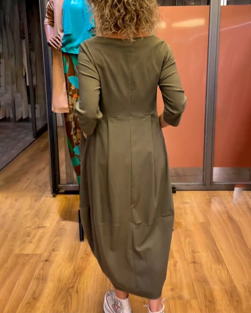 Round Neck 2/3 Sleeve Dress