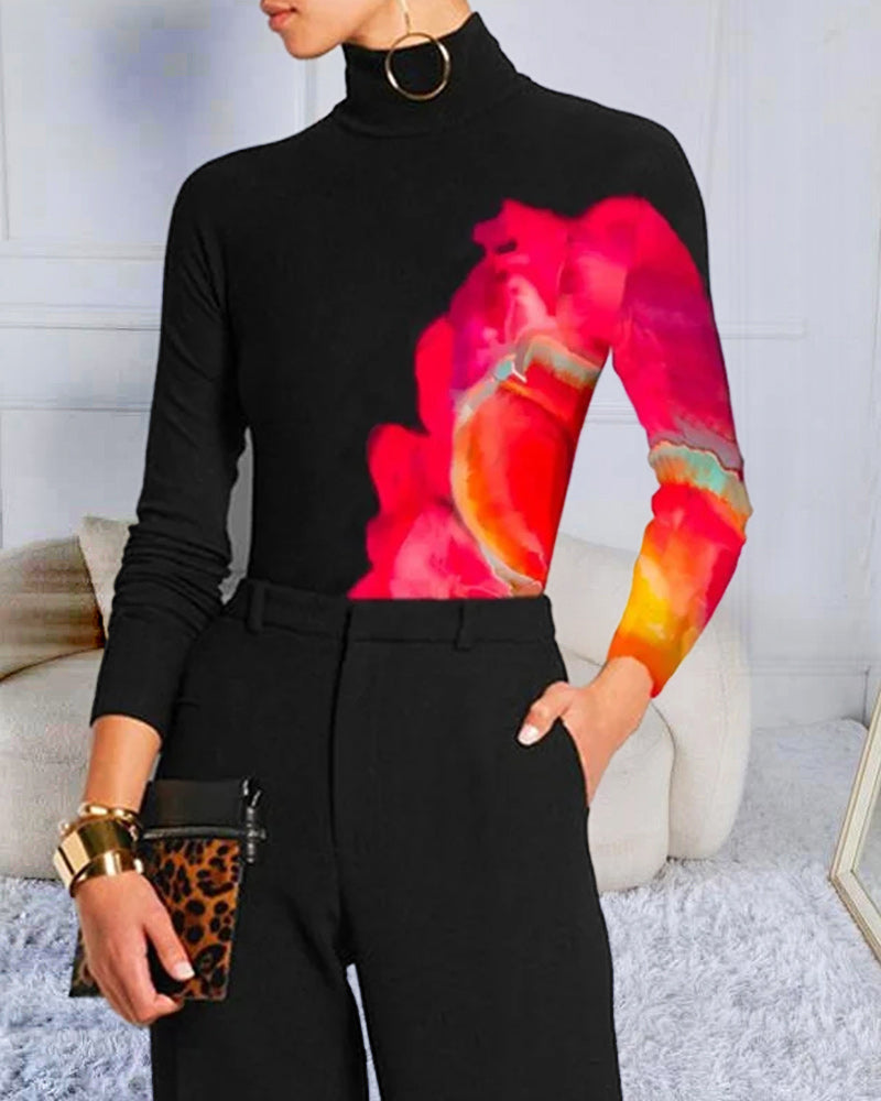 High Neck Long Sleeve Skinny T-shirt