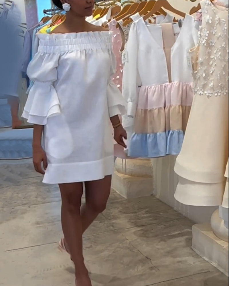 One Shoulder Flare Sleeve Dress