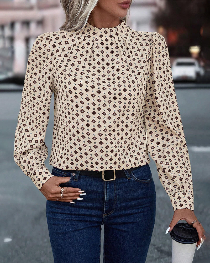 Retro printed long sleeve blouse