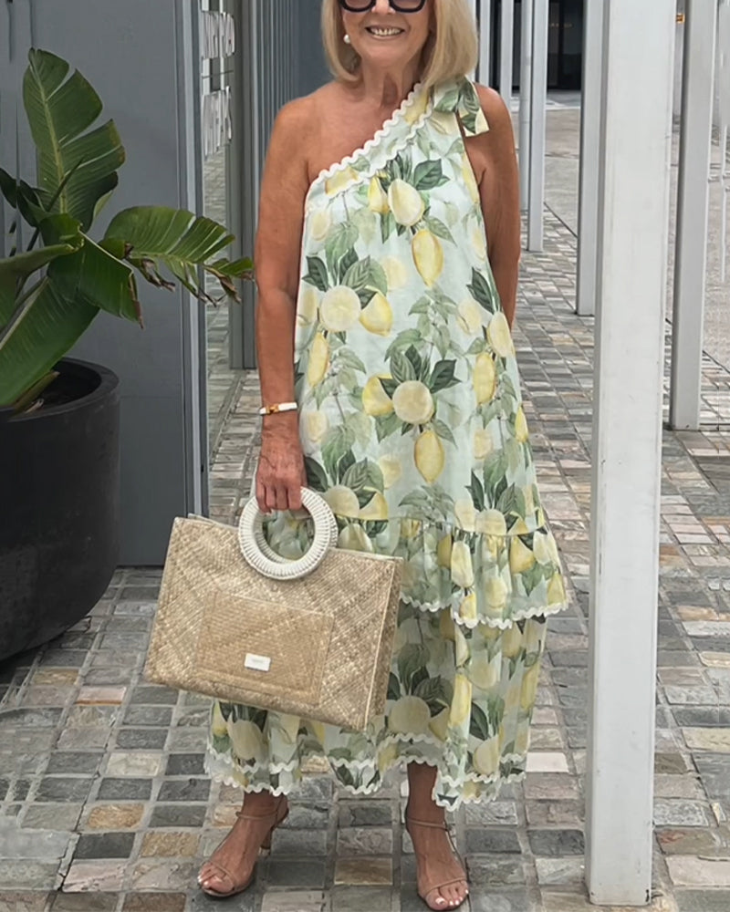 One Shoulder Floral Print Dress