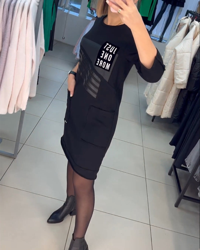 Pocket print Long Sleeve Shift dress