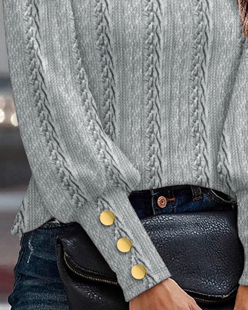 Elegant Round Neck Button Blouse