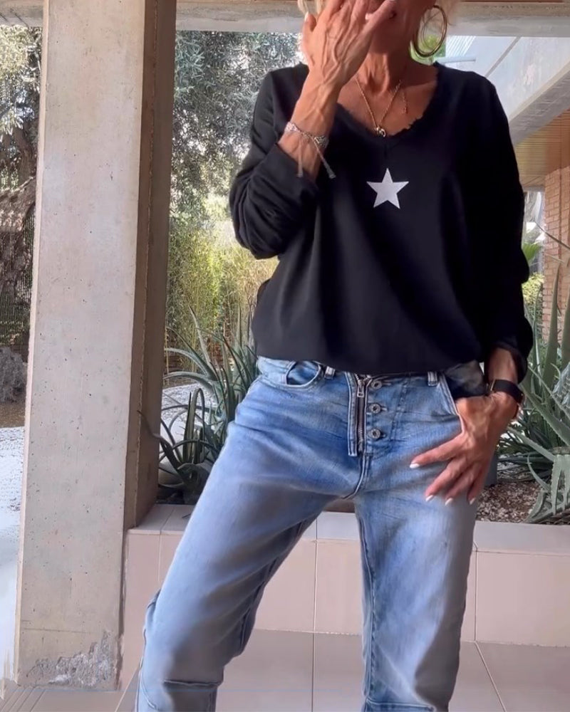 V-Neck Star Printed Top