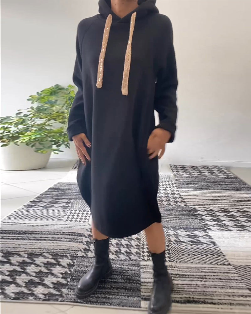 Solid color casual hooded dress
