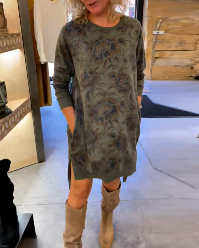 Loose printed crew neck dress