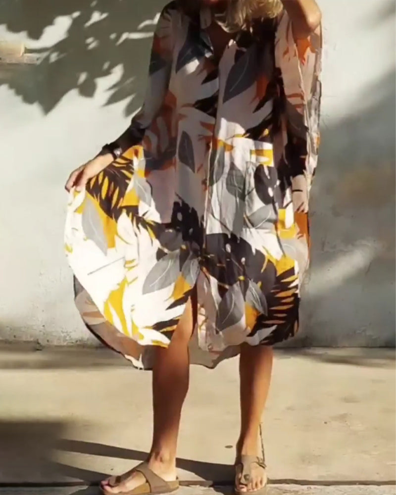 Pocket maple leaf print dress