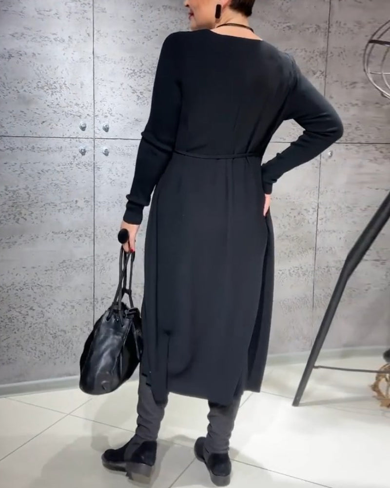 Solid color belted dress