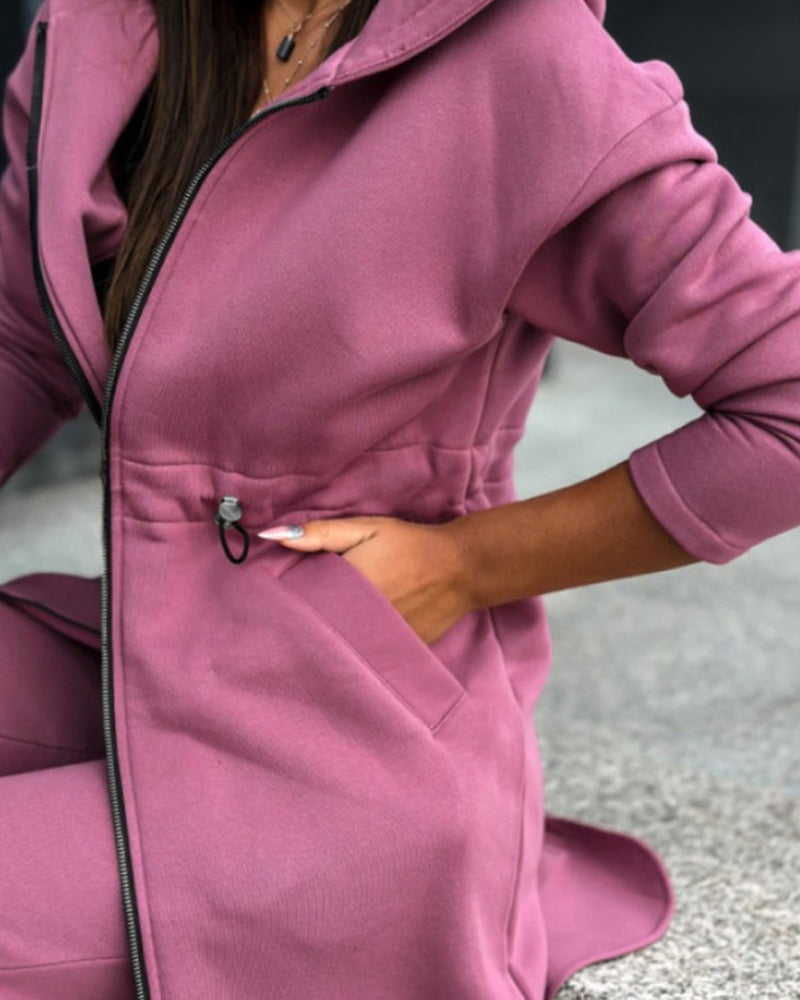 Solid color coat and trousers two-piece set