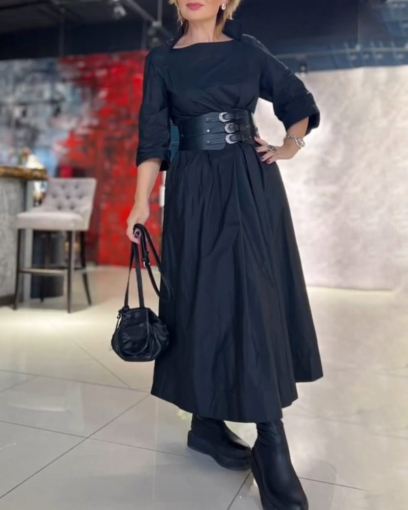 Elegant Square Neck Solid Color Dress