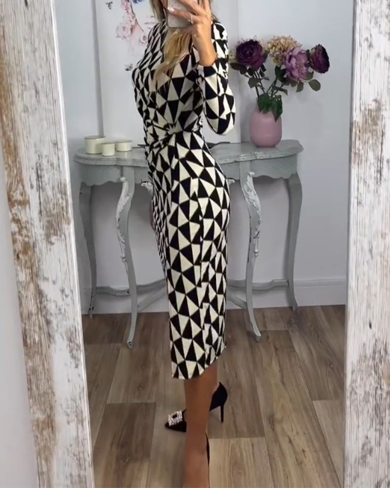 Bodycon Long Sleeve Geometric Print Dress