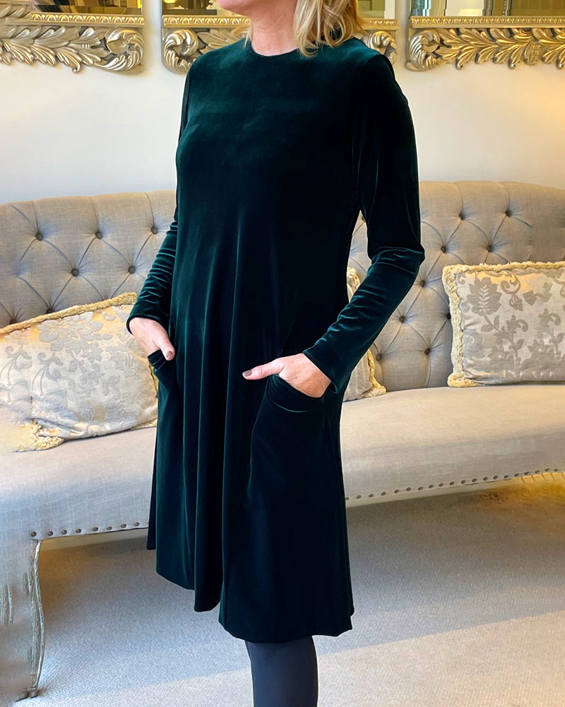 Pocket Velvet Round Neck Dress