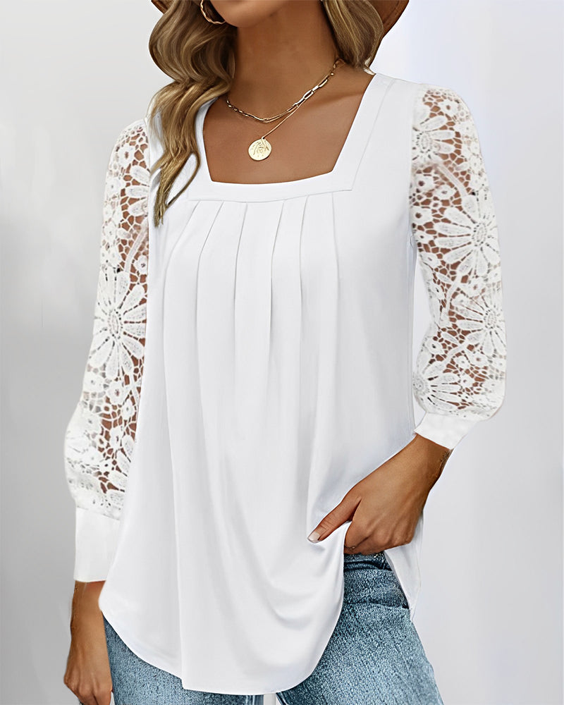 Lace Sleeves Square Neck Top