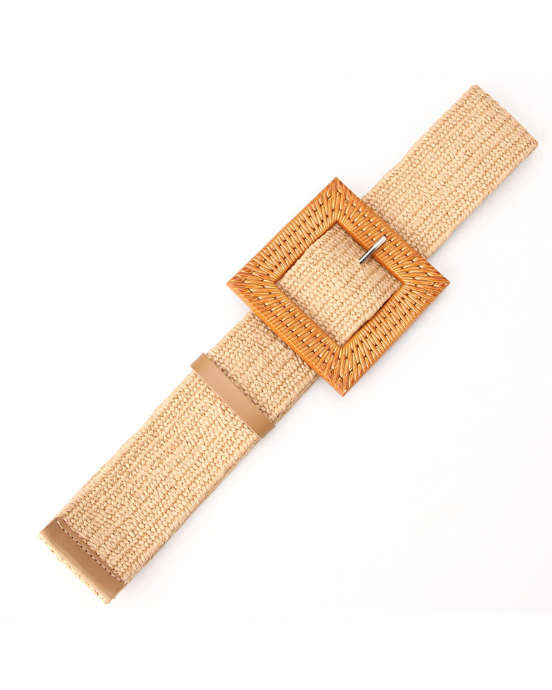 Grass woven ladies elastic belt